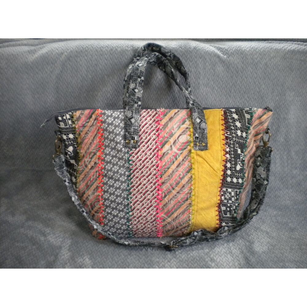 Demdaco Boho Patchwork Tote Bag 100% Cotton Multicolor Adjustable Strap Handbag